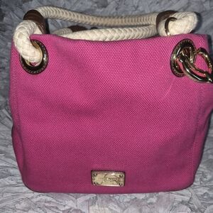 Authentic Micheal Kors Stylish Pink Canvas Tote Bag with Rope Handles